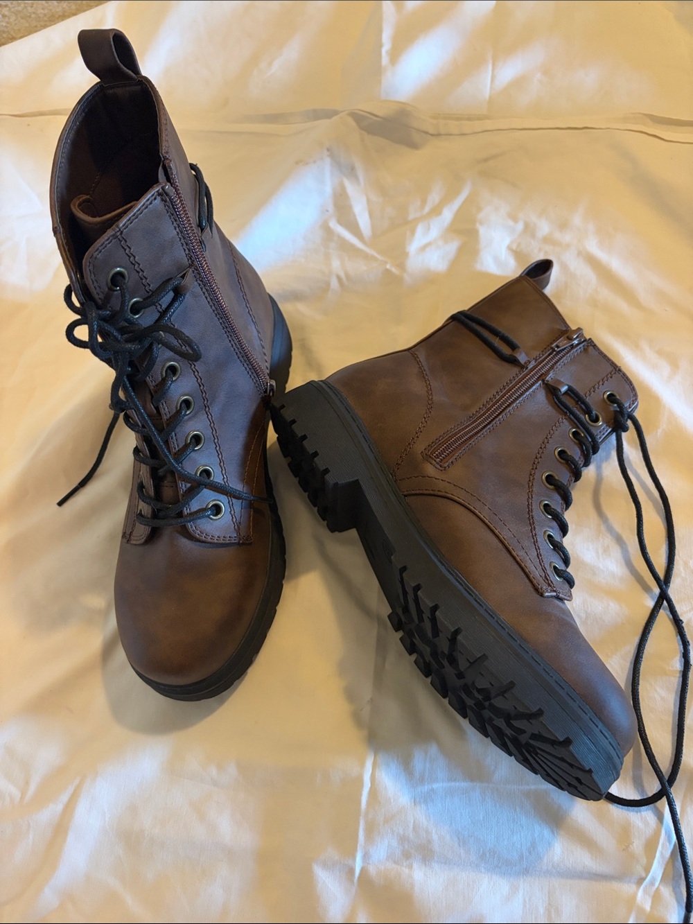 Kohl's Brown Lace-Up Side-Zip Combat Boots